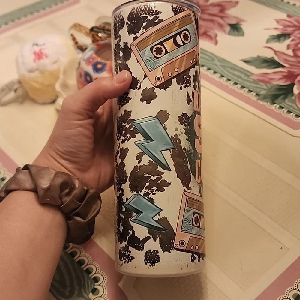90'sCountry Themed Party Tumbler 20oz Vintange Cow Milk Patteren Stainless Steel